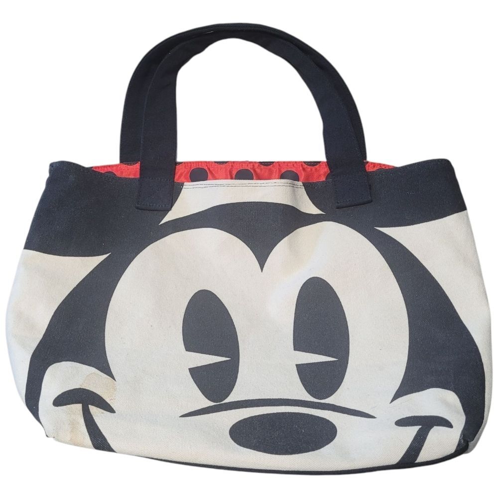 Disney Store Mickey & Minnie Big Face Double Sided Canvas Tote Bag Shoulder vaca - Picture 4 of 11